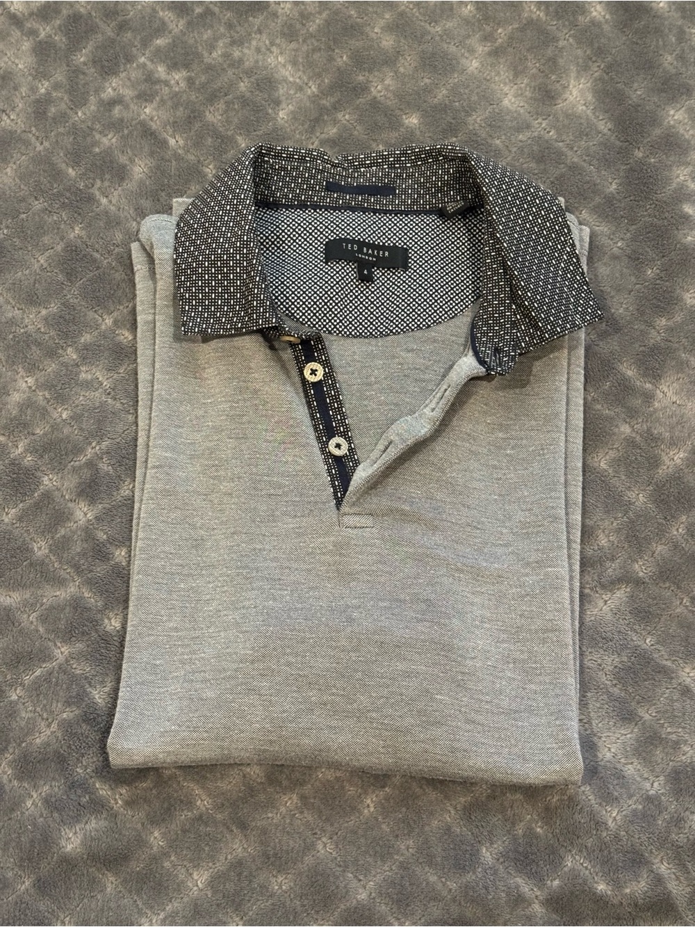 Ted Baker Men's Grey Polo with Contrast Printed Collar size M